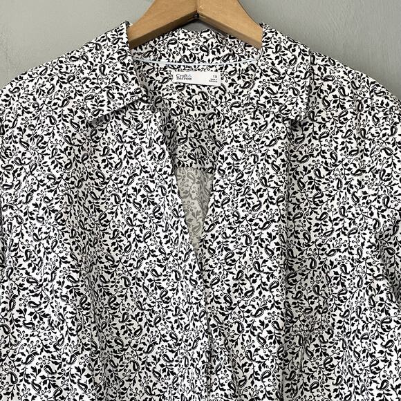 Croft & Barrow Button Up Shirt Plus Size 1X Black White Paisley Preppy Career - Picture 4 of 14